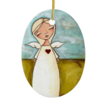 Guardian Angel - Oval Ceramic Ornament