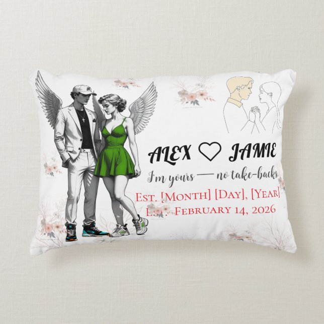 Guardian Angel Pair – Cute Wings Accent Pillow (Front)