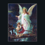 Guardian Angel Postcard<br><div class="desc">This is a digitally enhanced print derived from a charming painting of a guardian angel watching over two children walking over a bridge at night.</div>
