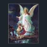 Guardian Angel Postcard<br><div class="desc">This is a digitally enhanced print derived from a charming painting of a guardian angel watching over two children walking over a bridge at night.</div>