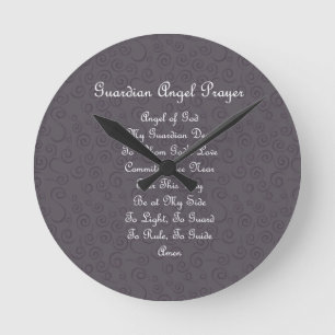 Guardian Angel Prayer Charcoal Round Clock