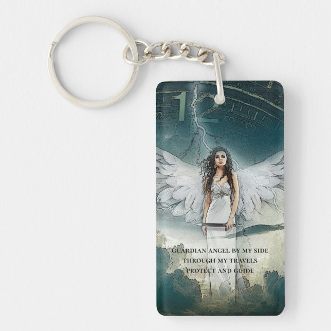 Guardian Angel Prayer Monogram Double Sided Keychain (Front)