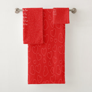 Guardian Angel Prayer Red Hearts   Bath Towel Set