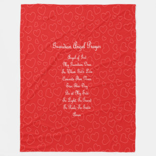 Guardian Angel Prayer Red Hearts Fleece Blanket