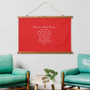 Guardian Angel Prayer Red Hearts Hanging Tapestry