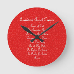 Guardian Angel Prayer Red Hearts  Round Clock