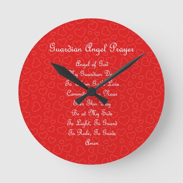 Guardian Angel Prayer Red Hearts  Round Clock (Front)