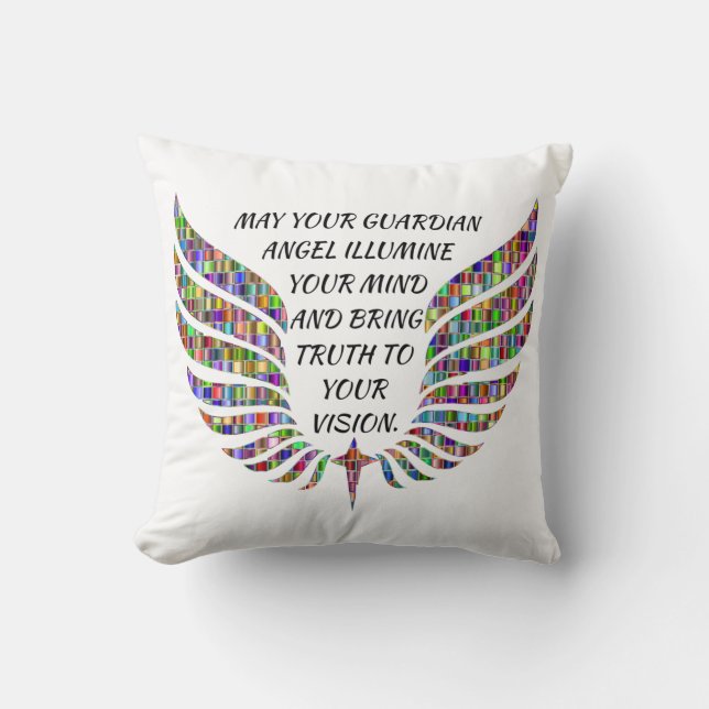 Guardian Angel Quote/Angel Wings Throw Pillow (Front)