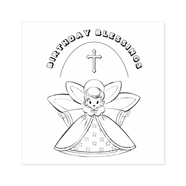GUARDIAN ANGEL RELIGIOUS CROSS BIRTHDAY BLESSINGS RUBBER STAMP (Imprint)