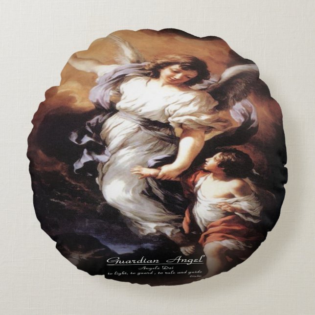 Guardian Angel Round Pillow (Front)