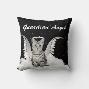 Guardian Angel Silver Tabby Cat Pet Lover Throw Pillow
