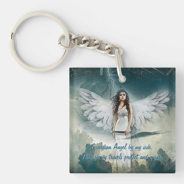Guardian Angel Stormy Sky Blue White Keychain (Front)