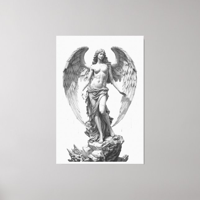 Guardian Angel: White Marble Sculpture Canvas Print (Front)