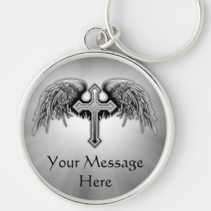Guardian Angel Winged Cross Design Keychain