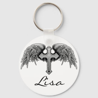 Guardian Angel Winged Cross Design Keychain