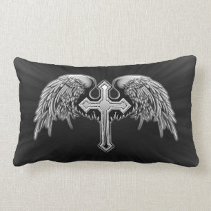 Guardian Angel Winged Cross Design Lumbar Pillow