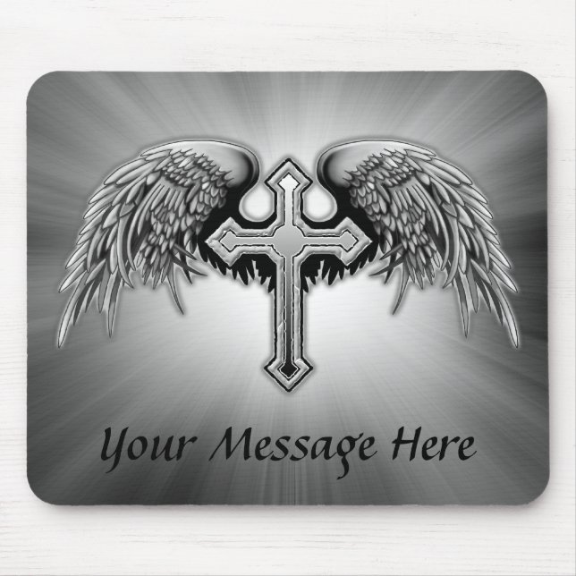 Guardian Angel Winged Cross Design Mouse Pad (Front)