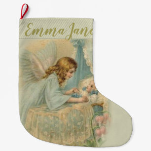Guardian Angel with baby in cradle Large Christmas Stocking