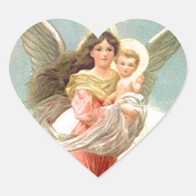 Guardian Angel with Children Heart Sticker (Front)