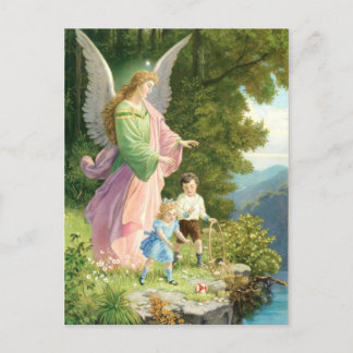 guardian angels and children postcard