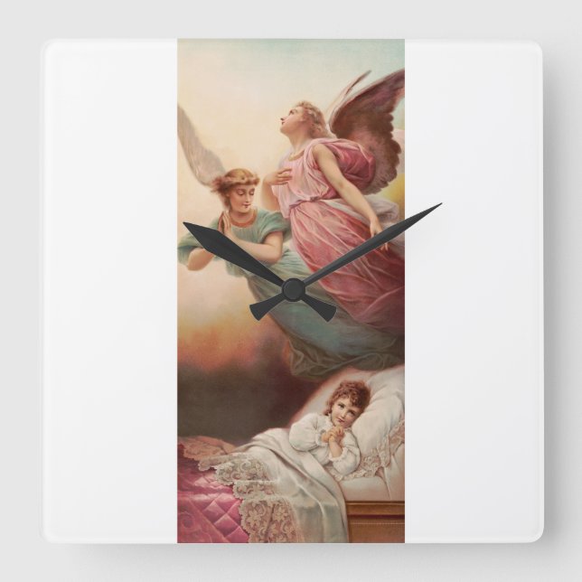 Guardian angels with child square wall clock (Front)