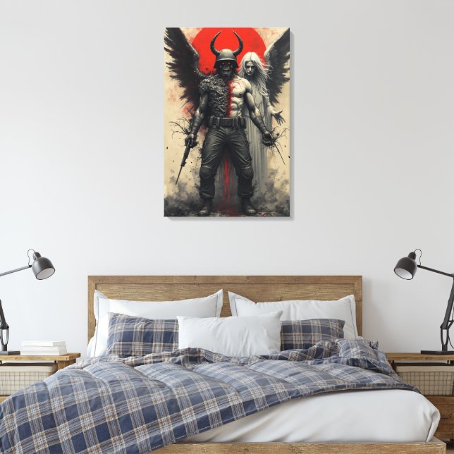 Guardian of Silence – A Warrior’s Last Prayer Canvas Print (Insitu(Bedroom))