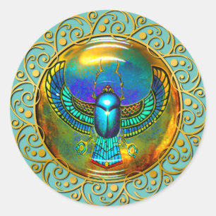 Guardian of Sun and Circle Floral Stylish Gold Classic Round Sticker