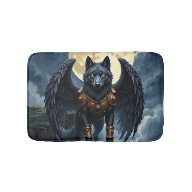Guardian of the Moon – The Black Winged Wolf Bath Mat (Front)
