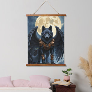 Guardian of the Moon – The Black Winged Wolf Hanging Tapestry