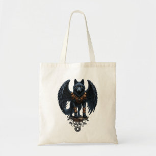 Guardian of the Moon – The Black Winged Wolf Tote Bag