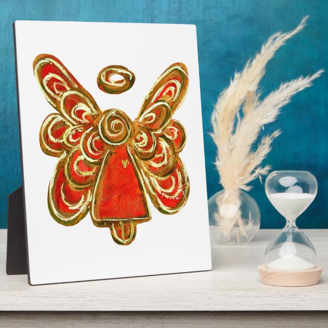 Guardian Red Angel Painting Art Gift Plaque (Side)