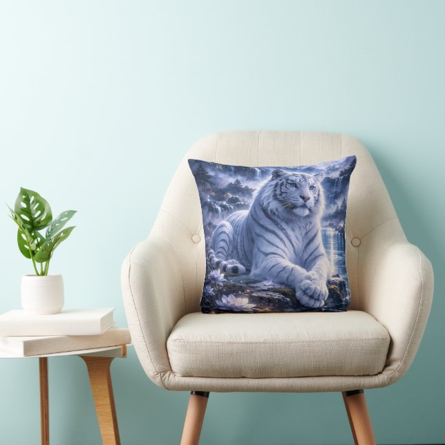 Guardian White Tiger – Silent Strength and Gentle  Throw Pillow (Chair)