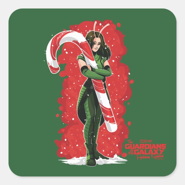 Guardians of the Galaxy Holiday Mantis Candy Cane Square Sticker (Front)