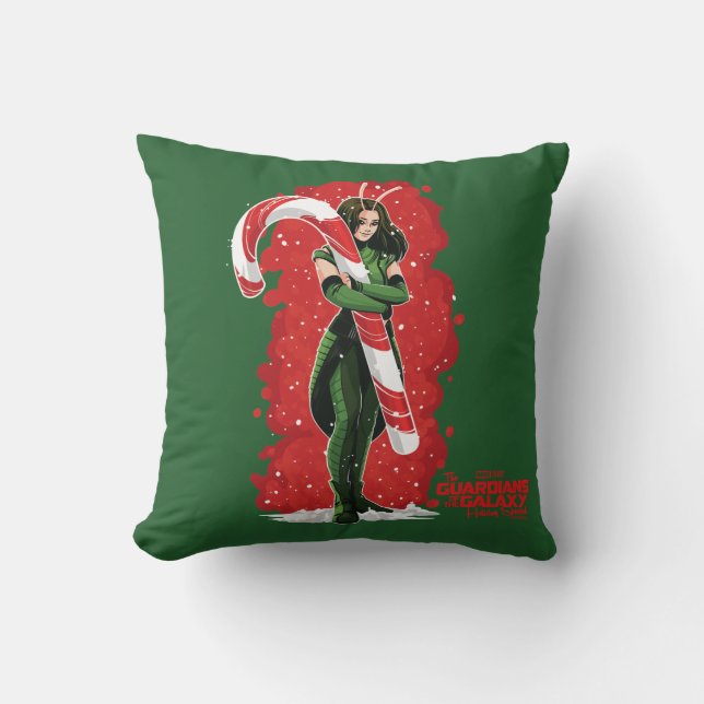 Guardians of the Galaxy Holiday Mantis Candy Cane Throw Pillow (Front)