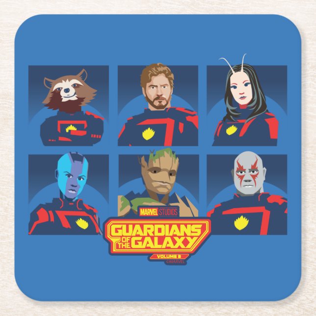 Guardians of the Galaxy Team Profile Lineup Square Paper Coaster (Front)