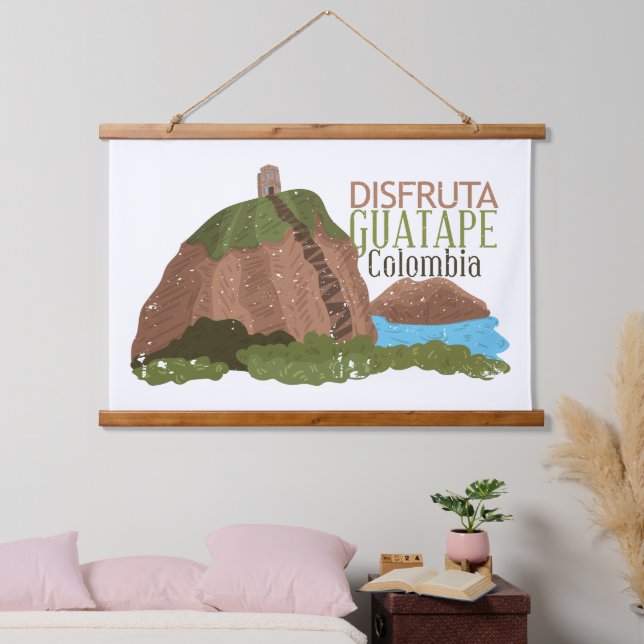 Guatape Colombia El Peñol Vintage Travel Hanging Tapestry (Bedroom)