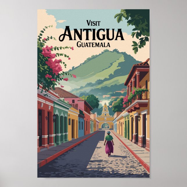 Guatemala Antigua Illustration Travel Art Vintage Poster (Front)