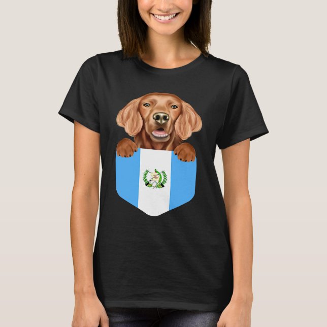 Guatemala Flag Irish Setter Dog In Pocket T-Shirt (Front)