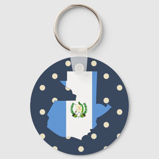 Guatemala Flag Map on Polka Dots Keychain (Front)