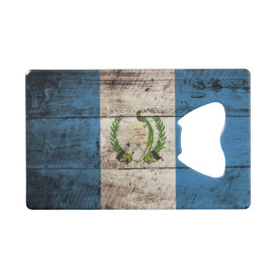 Guatemala Flag on Old Wood Grain Wallet Bottle Opener