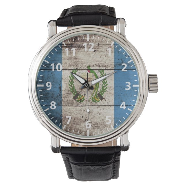 Guatemala Flag on Old Wood Grain Watch (Front)