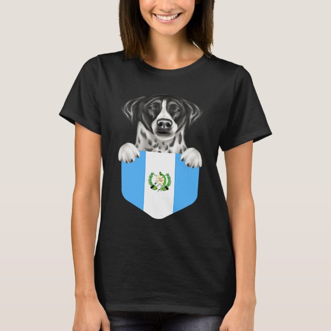 Guatemala Flag Pointer Dog In Pocket T-Shirt (Front)