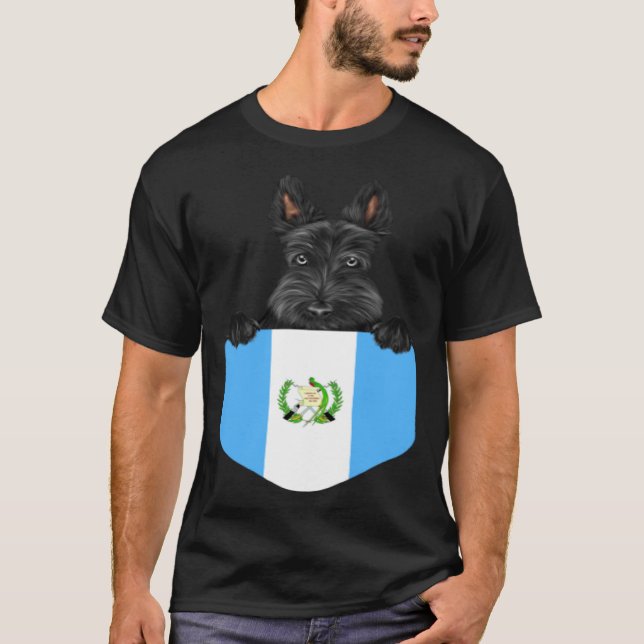 Guatemala Flag Scottish Terrier Dog In Pocket T-Shirt (Front)