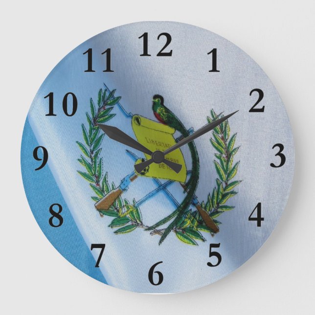 Guatemala Flag with Quetzal symbol Large Clock (Front)