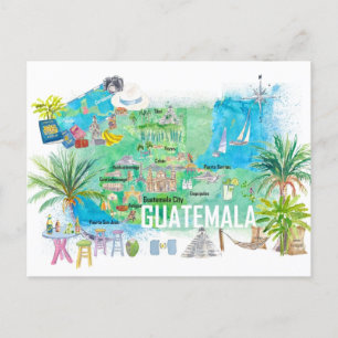Guatemala Illustrated Travel Map with Roads  Postcard