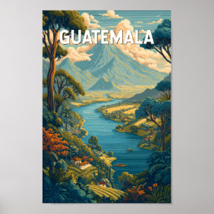 Guatemala Illustration Travel Art Vintage Poster
