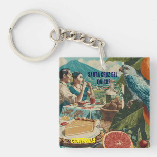 GUATEMALA, SANTA CRUZ DEL QUICHE Retro poster Keychain