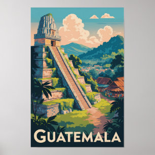 Guatemala Tikal National Park Illustration Travel Poster