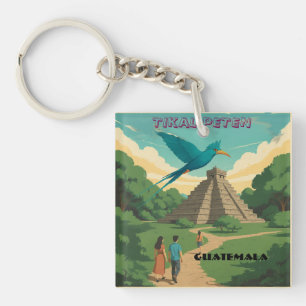 GUATEMALA, TIKAL PETEN Retro poster Keychain
