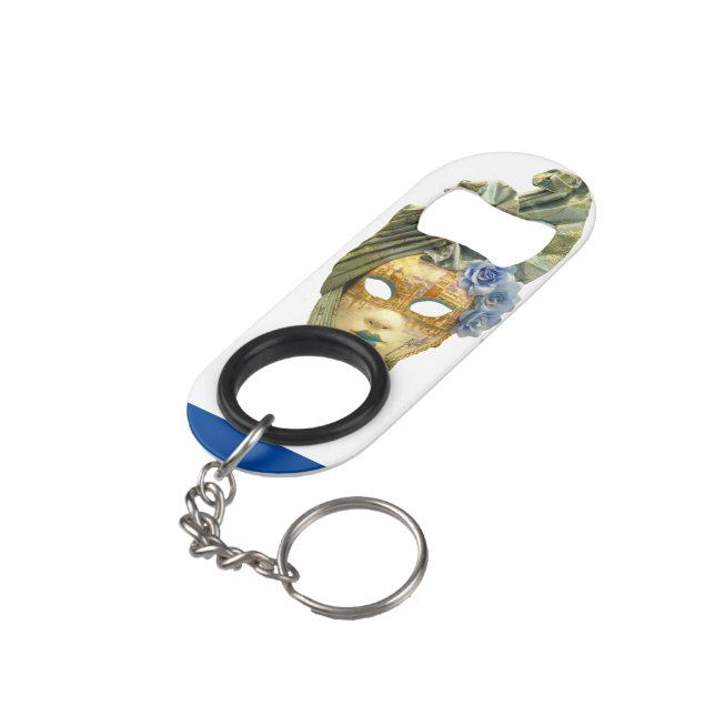 "Guatemalan Masks" Stainless Steel Bottle Opener Keychain Bottle Opener (Back Angled)